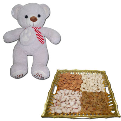 "Teddy Bear Cream BST-9108-001, Dryfruit Thali - Click here to View more details about this Product